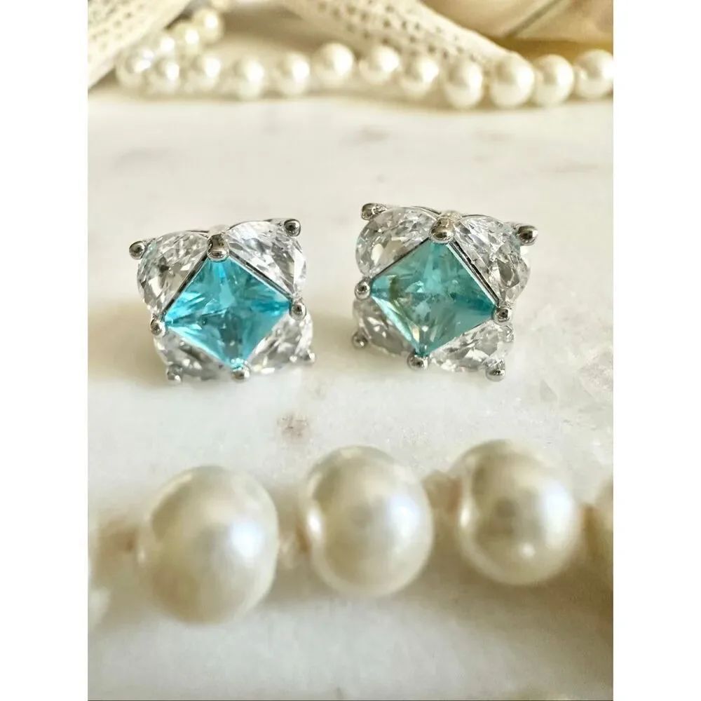 Bright blue cubic zirconia stud earrings